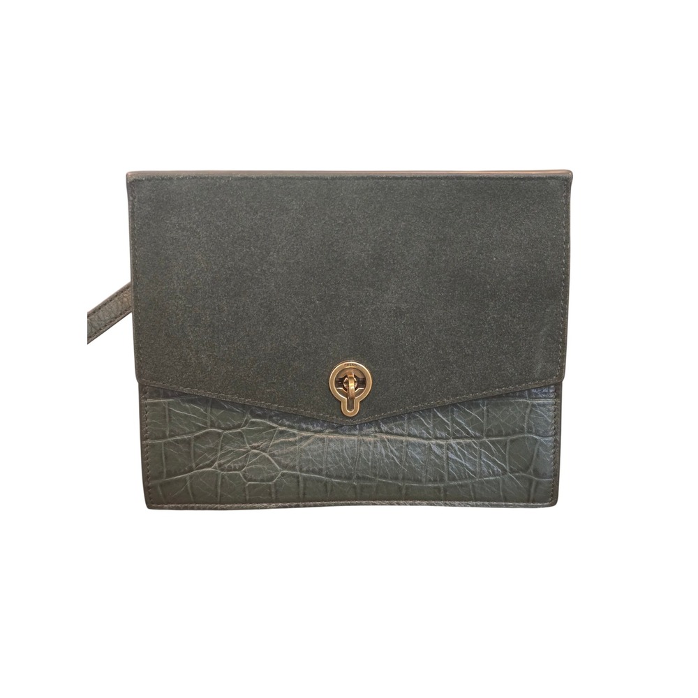 🆕️Fossil Forest Green Croc Embossed Leather Nubuck Suede Crossbody Bag Turnlock